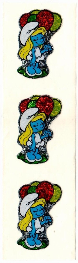 VINTAGE 80s Glitter Smurf Stickers – SMURFETTE – STRIP