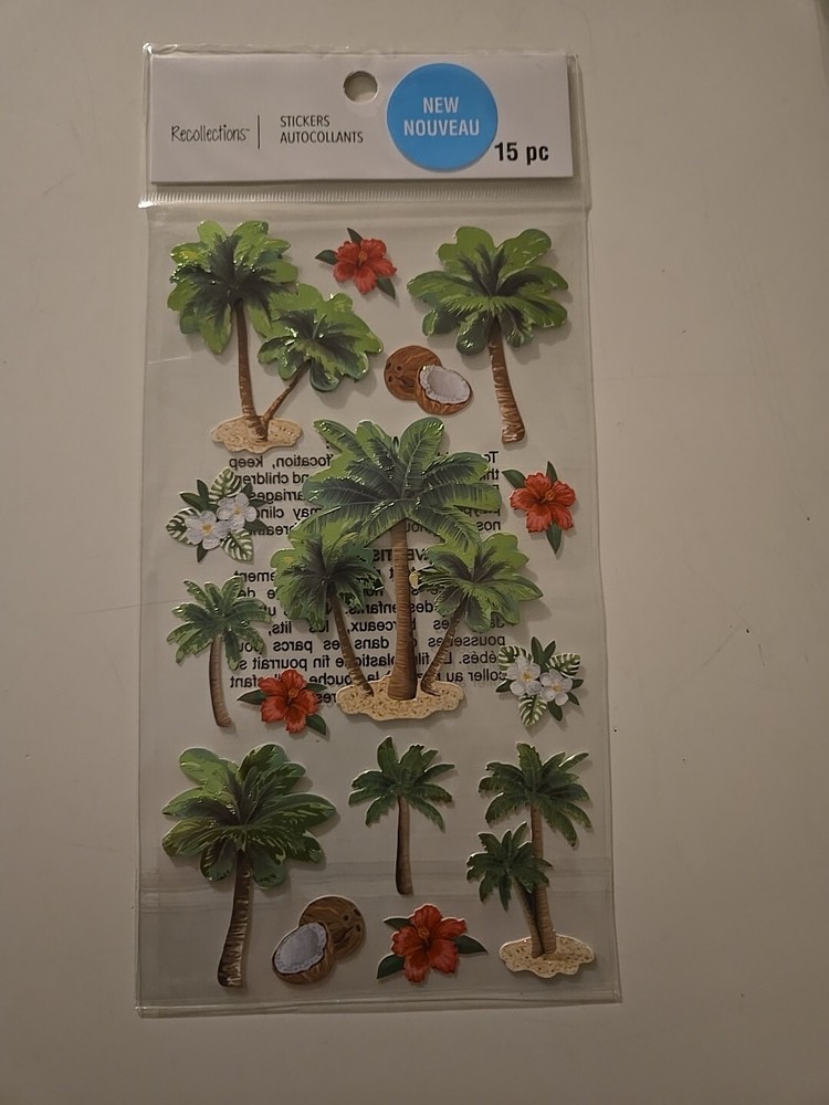 Recollections SHINY PALM TREES COCONUTS HIBISCUS Scrapbooking Stickers