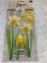 JOLEE’S BOUTIQUE 3D STICKER BRIGHT YELLOW DAFFODILS GLITTER DAFFODIL DRAGONFLIES