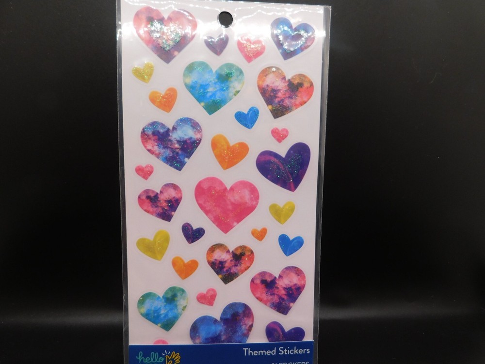 Hello Hobby Themed stickers colorful Glitter hearts 31 stickers