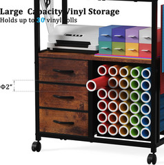Vinyl Roll Storage Cart with 3 Fabric Drawers, Craft Organization and