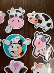 STICKERS x 10 Happy Cow Face Standing Sitting Strawberry Baby Flower JH23
