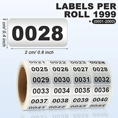 001-2000 Pieces Inventory Number Sticker Labels Self Adhesive Waterproof Labels