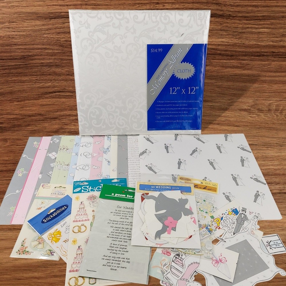 Wedding Scrapbook Album 12×12 Paper Stickers Embellishments Scrapbooking Lot