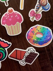 STICKERS x 10 Candy Bon Bons Cupcake Donut Chocolate Lollipop CAN3