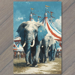 STICKER Circus Elephants Parade Big Top Tent Carnival Animals
