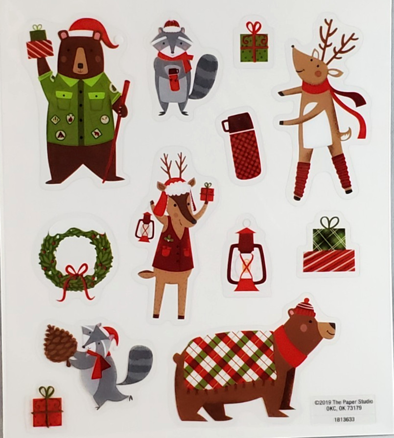Christmas Animals Clear Stickers Paper Studio Bears Raccoon Reindeer Scrapbook