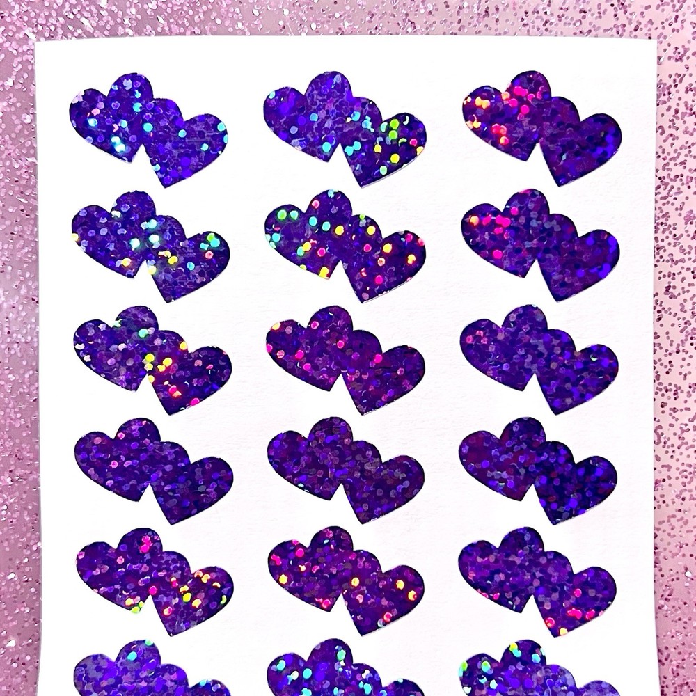 Holographic Sparkle Double Heart Stickers! – 0.5″ to 5 inch