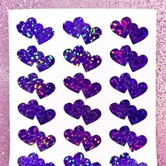 Holographic Sparkle Double Heart Stickers! – 0.5″ to 5 inch