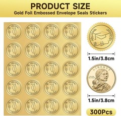 300Pcs Gold Foil Graduation Cap Stickers Class of 2026 Self-Adhesive