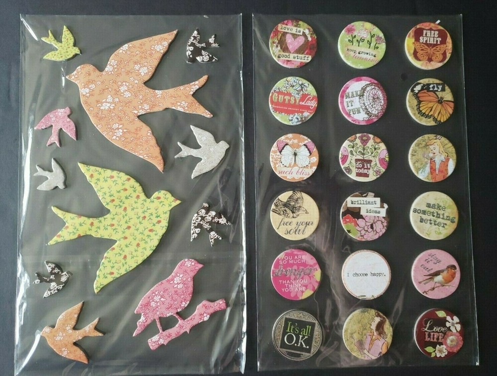 NIP Unknown Brand 29 Floral Chipboard Stickers Birds Butterfly Journal Smash