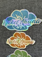 Rocket Ahuna Holographic Hibiscus Flower Stickers/Decals Set, Multicolor Flowers