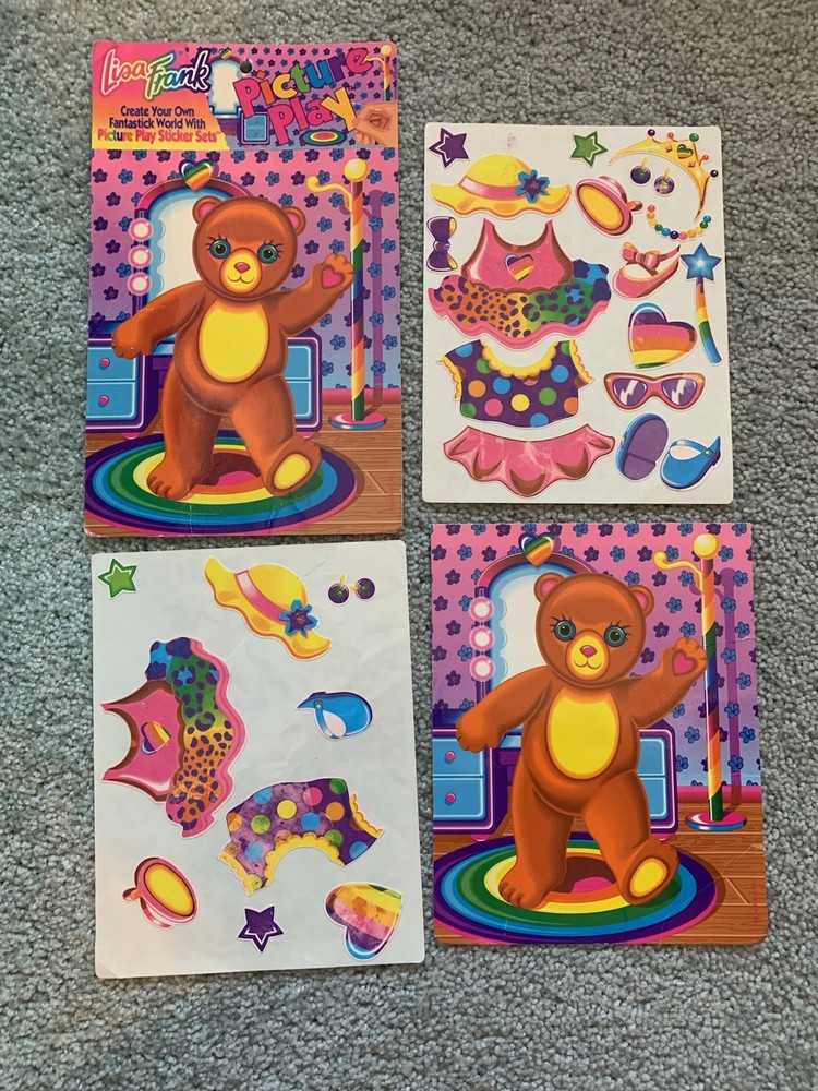 Vintage Lisa Frank Picture Play Reusable Vinyl Stickers Set Ballerina Bear