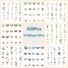 Butterfly Floral Stickers Bulk – 320 Pcs Transparent Realistic Dried Pressed …