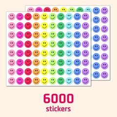 6000 Pieces, 1/2 inch – Smiling Happy Smile Stickers for Reward – 10 Colors