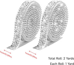 2 Pack 1Cm/0.39In Self Adhesive Crystal Tape, 1 Yard Each Rhinestone Ribbon Wrap