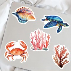 100Pcs Marine Life Stickers for Water Bottles, Fish, Jellyfish, Multi Color