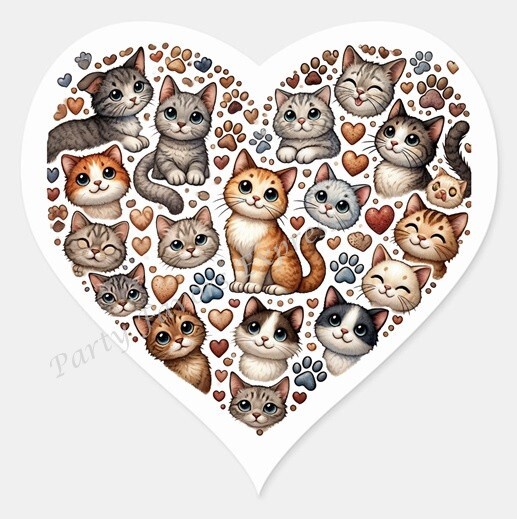 HEART SHAPED CAT ENVELOPE SEALS LABELS STICKERS PARTY FAVORS – (Heart Shaped)