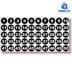 Black Consecutive Number Stickers – 1 to 50, 1-inch, 1 Set – Vinyl Self Adhes…
