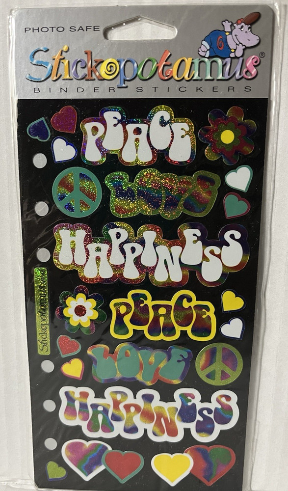 Stickopotamus Binder Stickers Sheet–Peace, Love. Happiness–New