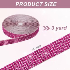 Rhinestone Ribbon 0.5″ x 3 Yard Self-Adhesive Rhinestone Strips (Rose Red)