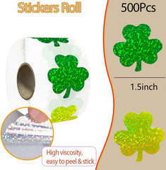 500 Pcs St Patrick’S Day Clover Stickers 1.5 Inch Green Self-Adhesive Decals