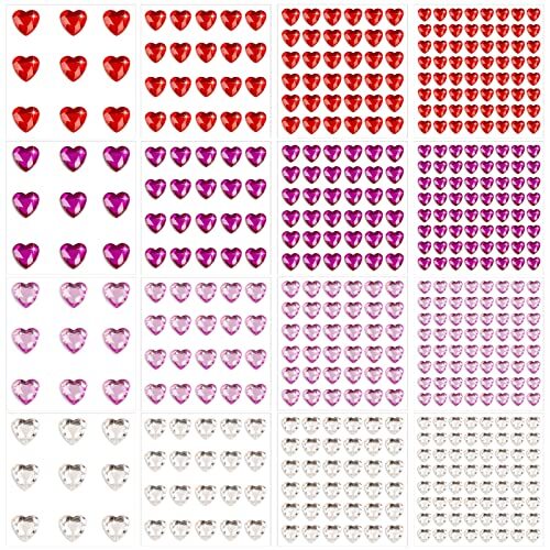 516Pcs Heart Gem Stickers Self Adhesive Heart Rhinestones for Crafting Face Hair