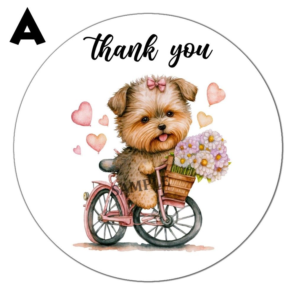 Dog on a bike Thank You Stickers envelope seals, package adhesives