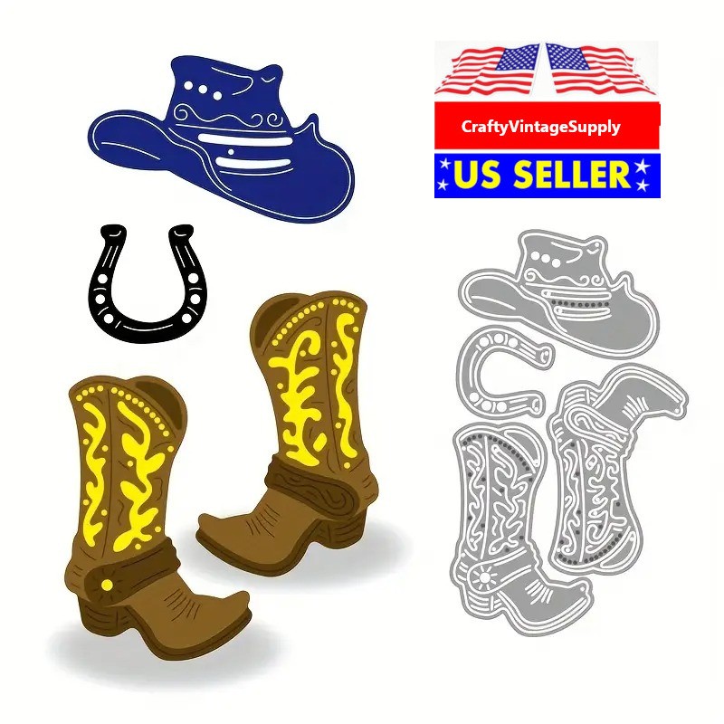 Cowboy hat boots horseshoe metal craft die cut paper cutters cutting dies