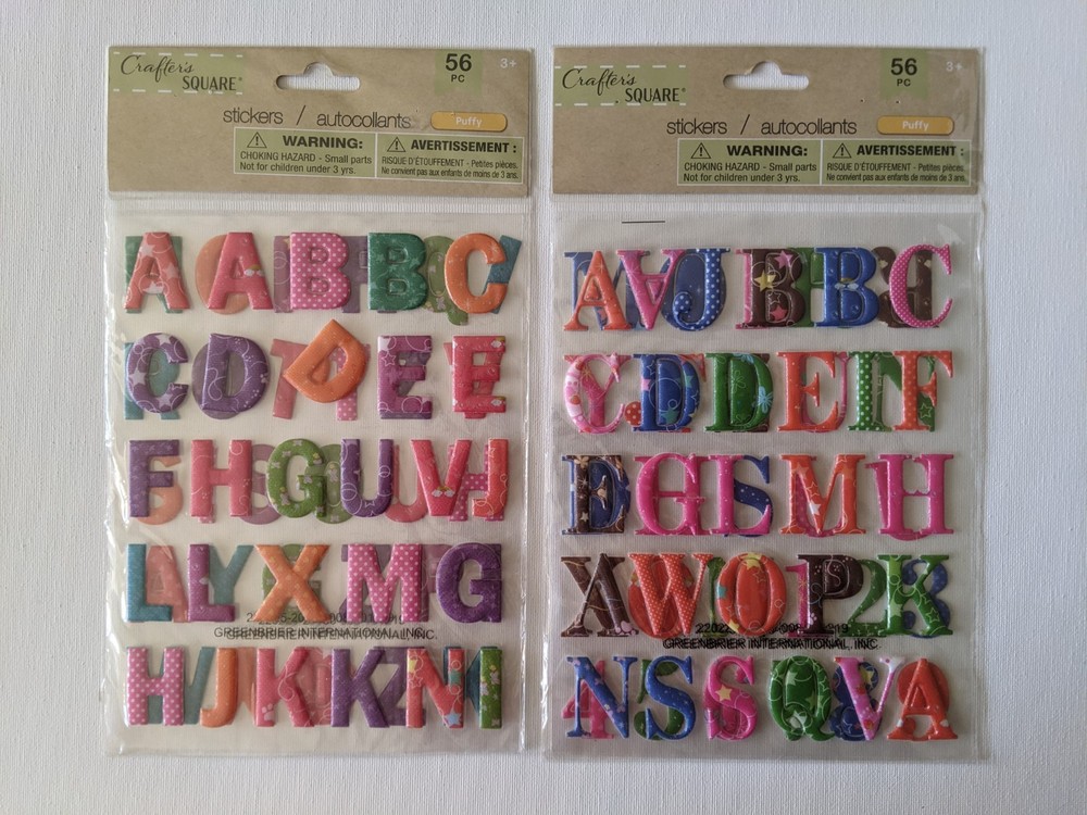 Set of 2 Crafter’s Square Puffy Multicolor Stickers Dot Star Butterfly Paw Print
