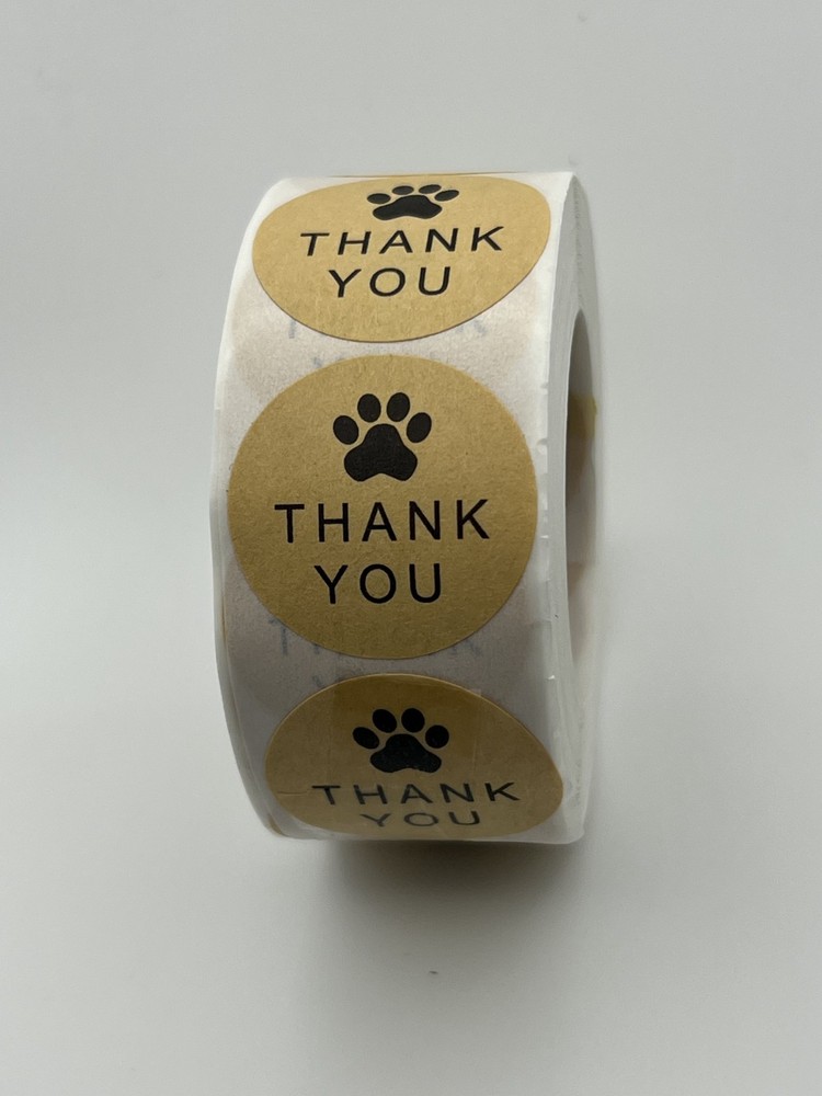 Round Thank You Stickers w/Paw Print 25mm 500/Roll
