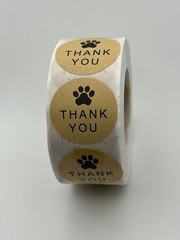 Round Thank You Stickers w/Paw Print 25mm 500/Roll