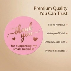 500 Pcs 1.5 Inch Pink and Rose Gold Thank You Stickers for Small Business, Small