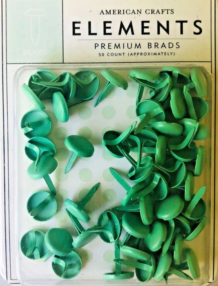 American Crafts Elements 50 Count Prem. Med, Brads Lt Green Scrapbooking Crafts