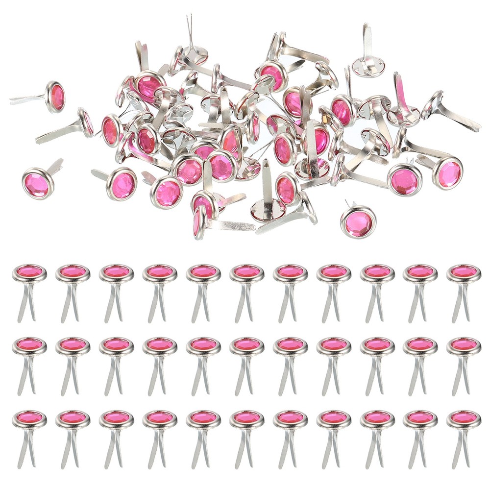 250 x Paper Fasteners Mini Metal Rhinestone Fastener Pink 0.5″x0.3″