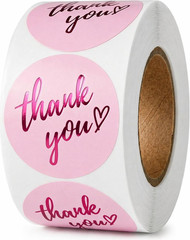 500 Pcs Thank You Stickers – 1.5 Inch Pink round Labels with Purple Foil Script