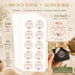 100PCS with Love Stickers, Transparent Rose Gold Foil Labels for Boutique Small