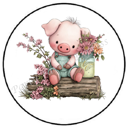 ADORABLE PIG SITTING ON A LOG ENVELOPE SEALS LABELS STICKERS PARTY FAVORS