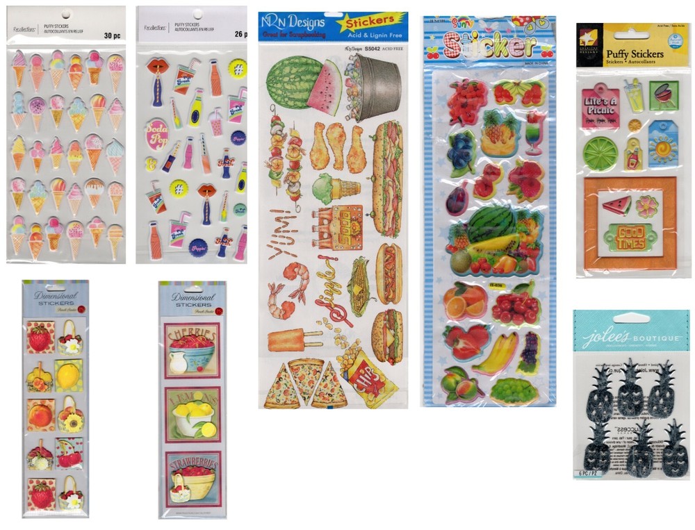 Lot of 8 Food scrapbook stickers -Recollections, Jolee’s, Punch Studio
