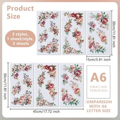 3pcs/Set Corner Flower Rub on Transfers for Furniture and Crafts 6×12 inch Ro…