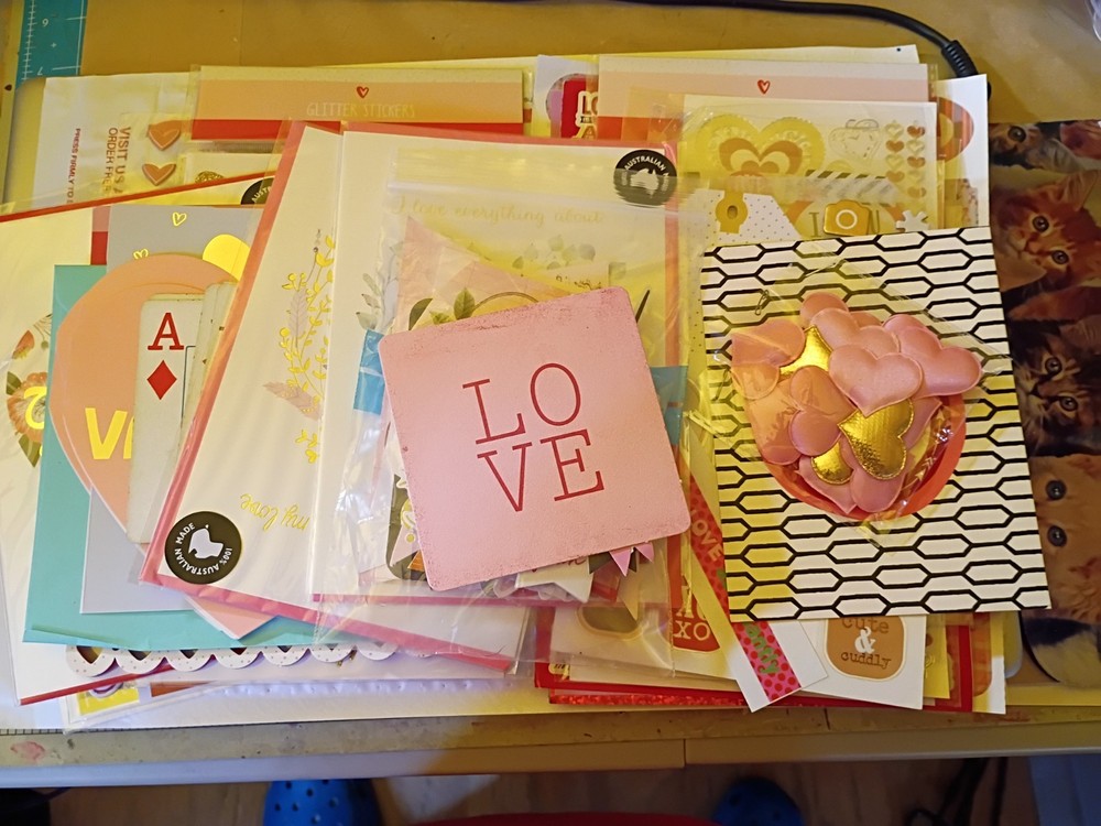 Love And Valentine Scrapbooking Lot – Stickers, Puffy Hearts, Die Cuts, Cards