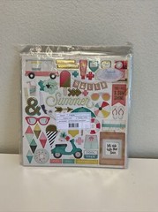 American Crafts Crate Paper Poolside Chipboard Stickers w/Gold Foil, 12” – 3 Pk
