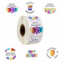 500pcs Happy Birthday Stickers, 1.5 Inch Round Waterproof Labels
