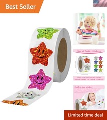 700Pcs Smiley Face Star Stickers for Kids Reward,1inch 8 Colored Sparkly Foil…