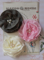 PINK, IVORY and GREY Mix Fabric Organza 3 Flowers 70-75mm – Manor House