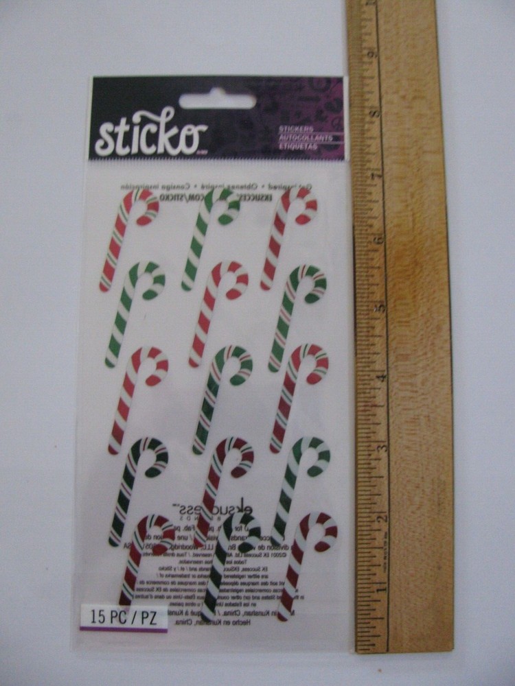 Sticko Stickers CHRISTMAS CANDY CANES 15 Pieces 1 Sheet NIP