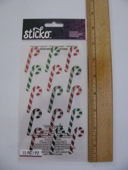 Sticko Stickers CHRISTMAS CANDY CANES 15 Pieces 1 Sheet NIP