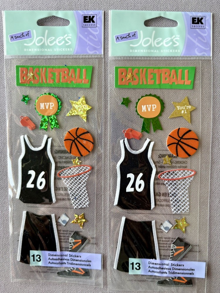 2 Identical Sets Scrapbook Stickers Jolee’s Boutique Dimensional BASKETBALL Lot