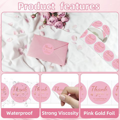 500 PCS Pink and Rose Gold Thank You Sticker,1.5 Inch Thank You for Supporting M