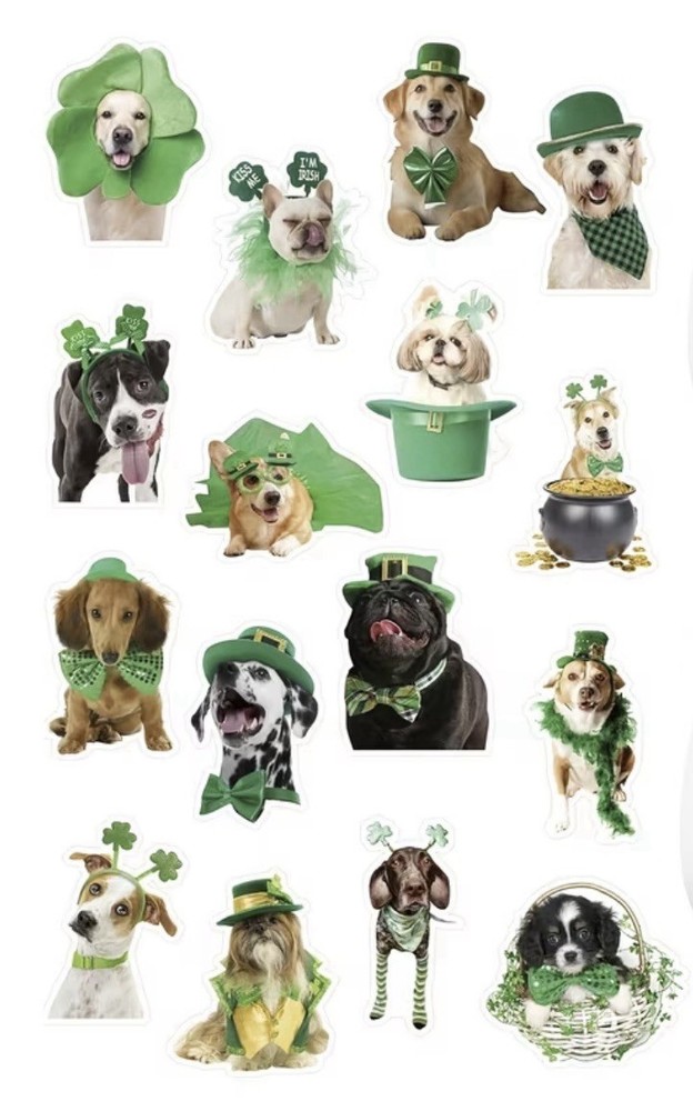 40 PCs 0.5”x 1.2” St. Patricks Day Adorable Dog Themed Stickers Satin Finish